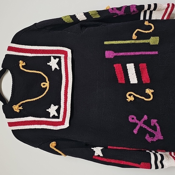 Berek Black Sweater with Red, Gold, and White Nautical Accents - Picture 7 of 11